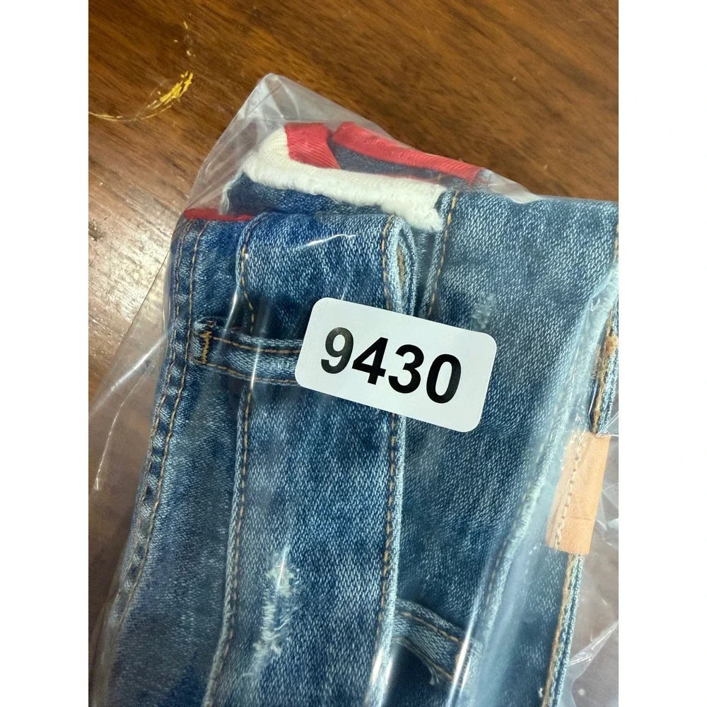 Zara TRF Denim Mini Skirt Blue Medium Wash‎ Red White Side Stripe Size XS 24